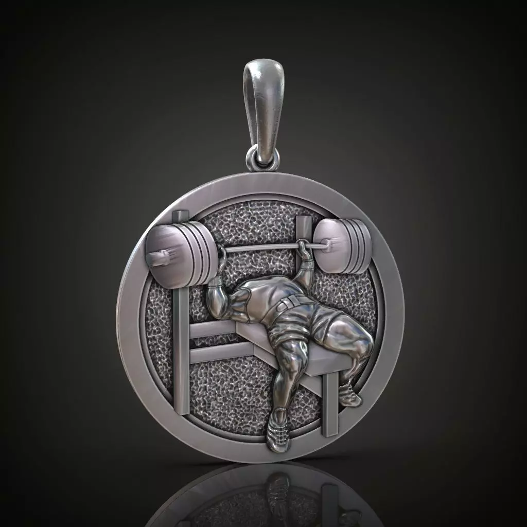 Barbell Bench Press GYM Athlete Round Pendant 3D print model_0