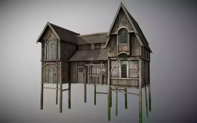 Medieval lake village - House 6 Low-poly 3D model