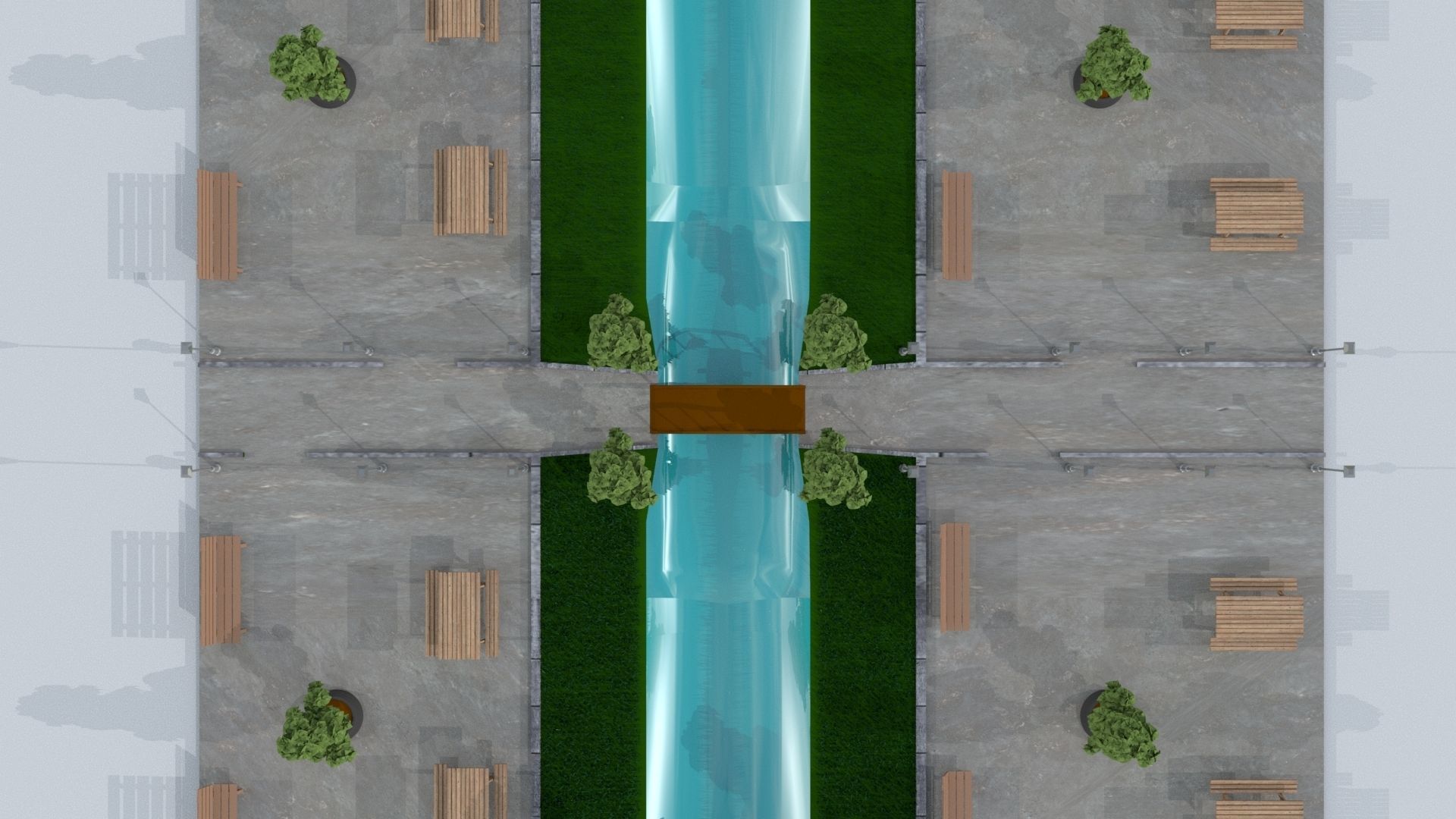 3D Park Model picnic area with benches and trees 3D model_2