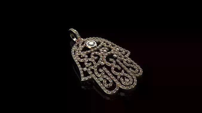 Diamond Hamsa Pendant Necklace in 18K Yellow Gold