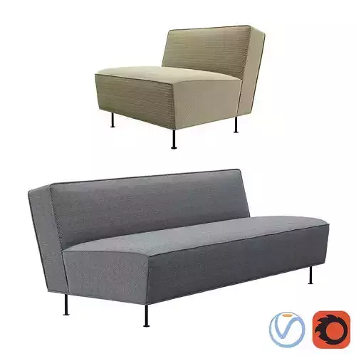 Gubi Fauteuil Modern Line Sofa and Lounge chair 3D model