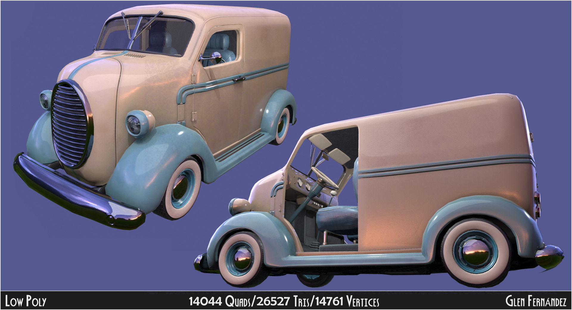 Vintage Custom COE Delivery Van Low-poly 3D model_10