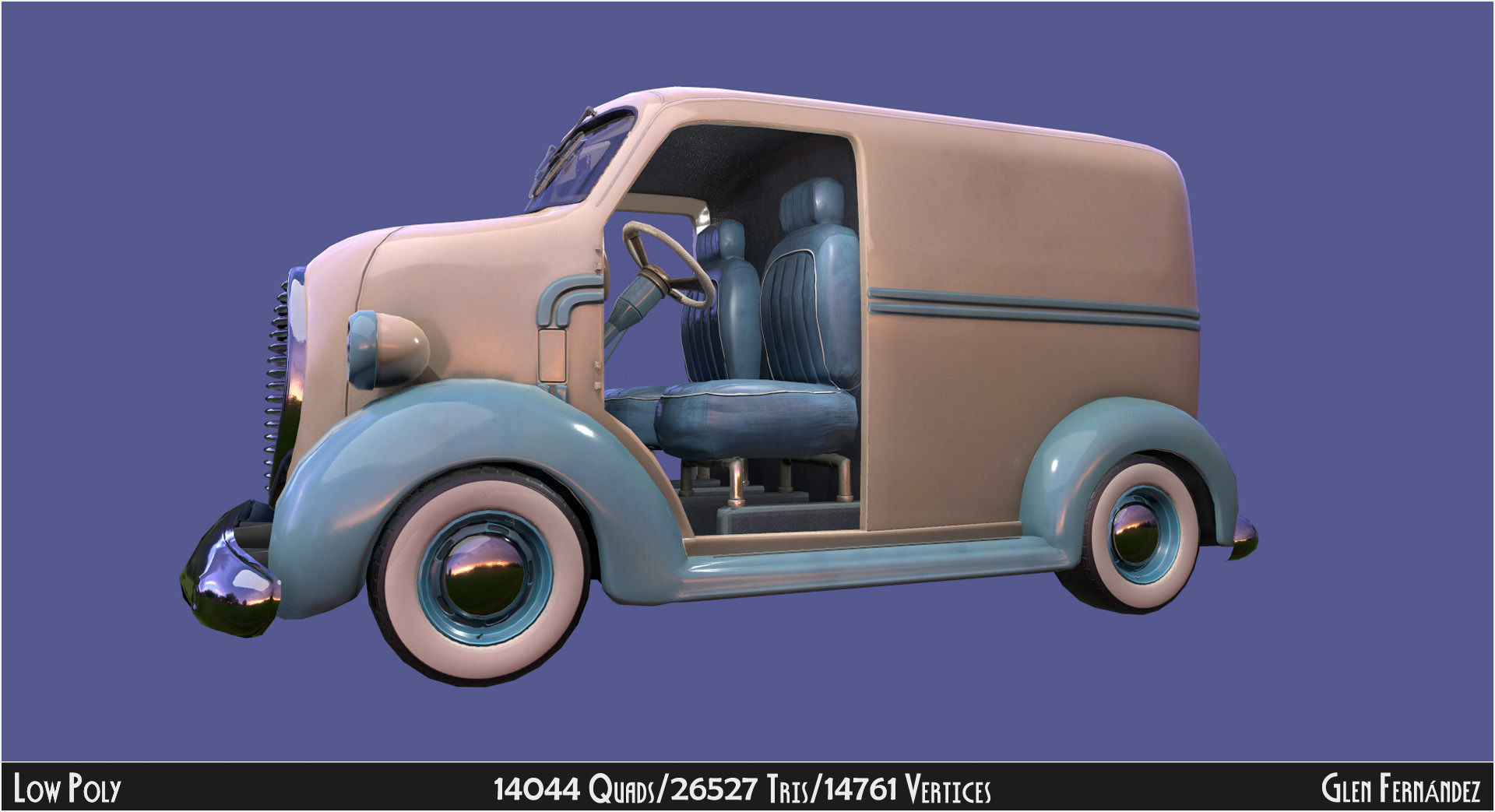 Vintage Custom COE Delivery Van Low-poly 3D model_9