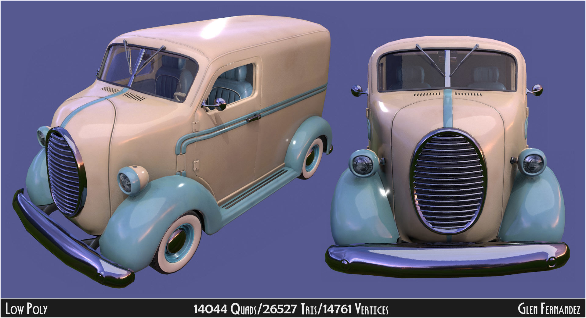 Vintage Custom COE Delivery Van Low-poly 3D model_5