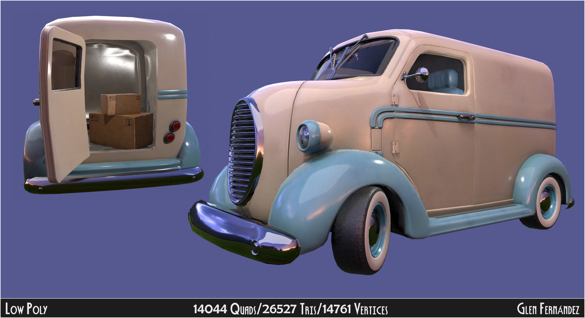 Vintage Custom COE Delivery Van Low-poly 3D model_4