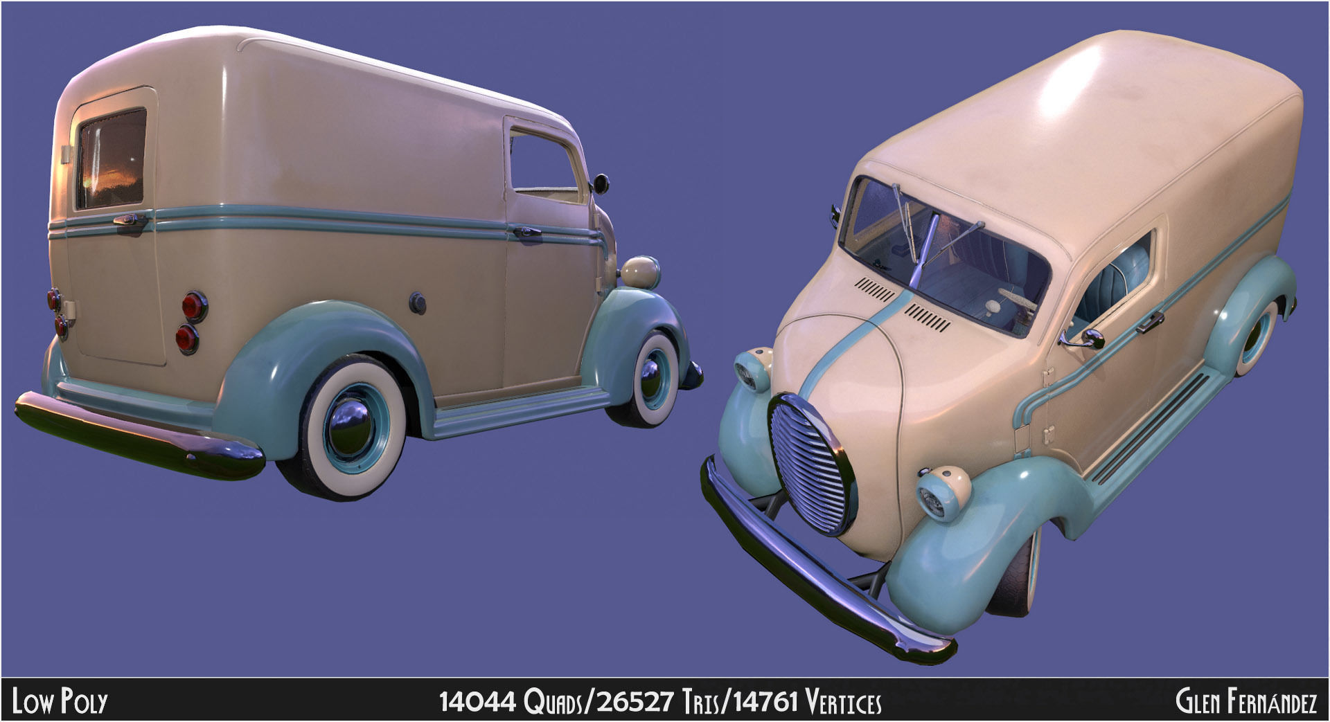 Vintage Custom COE Delivery Van Low-poly 3D model_7