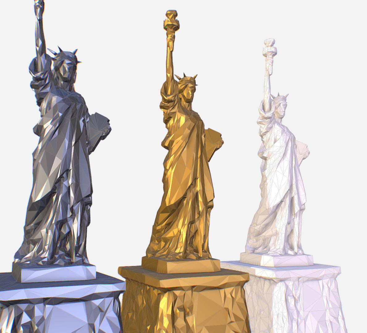 Statue of Liberty PolyArt Gold Material Low-poly 3D model_31