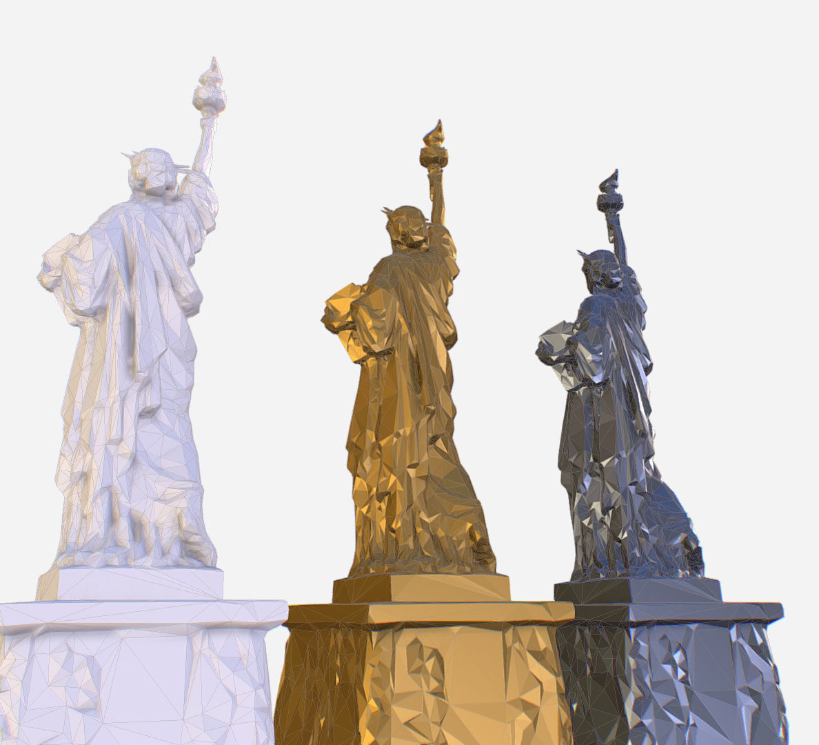 Statue of Liberty PolyArt Gold Material Low-poly 3D model_42