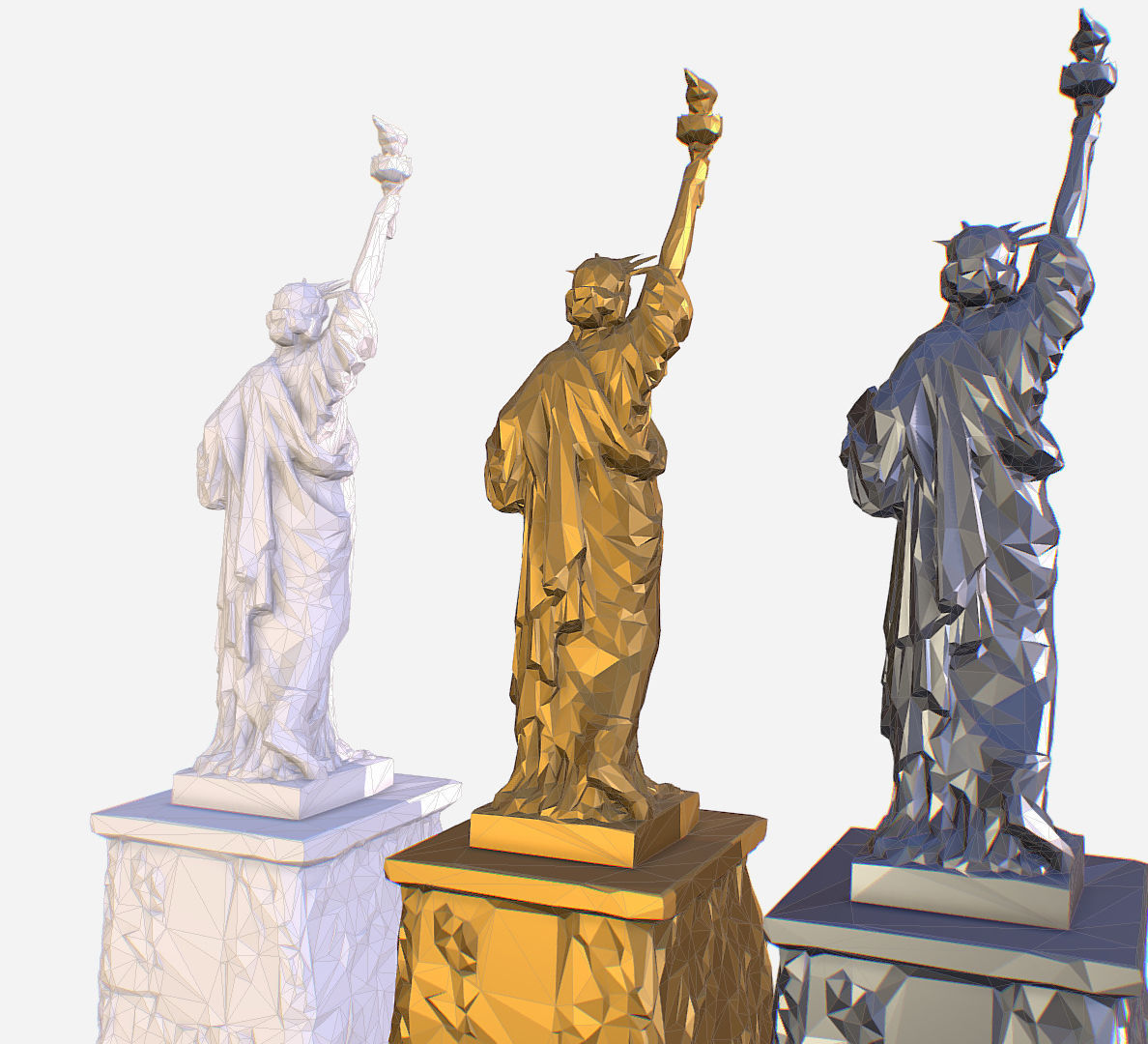 Statue of Liberty PolyArt Gold Material Low-poly 3D model_38