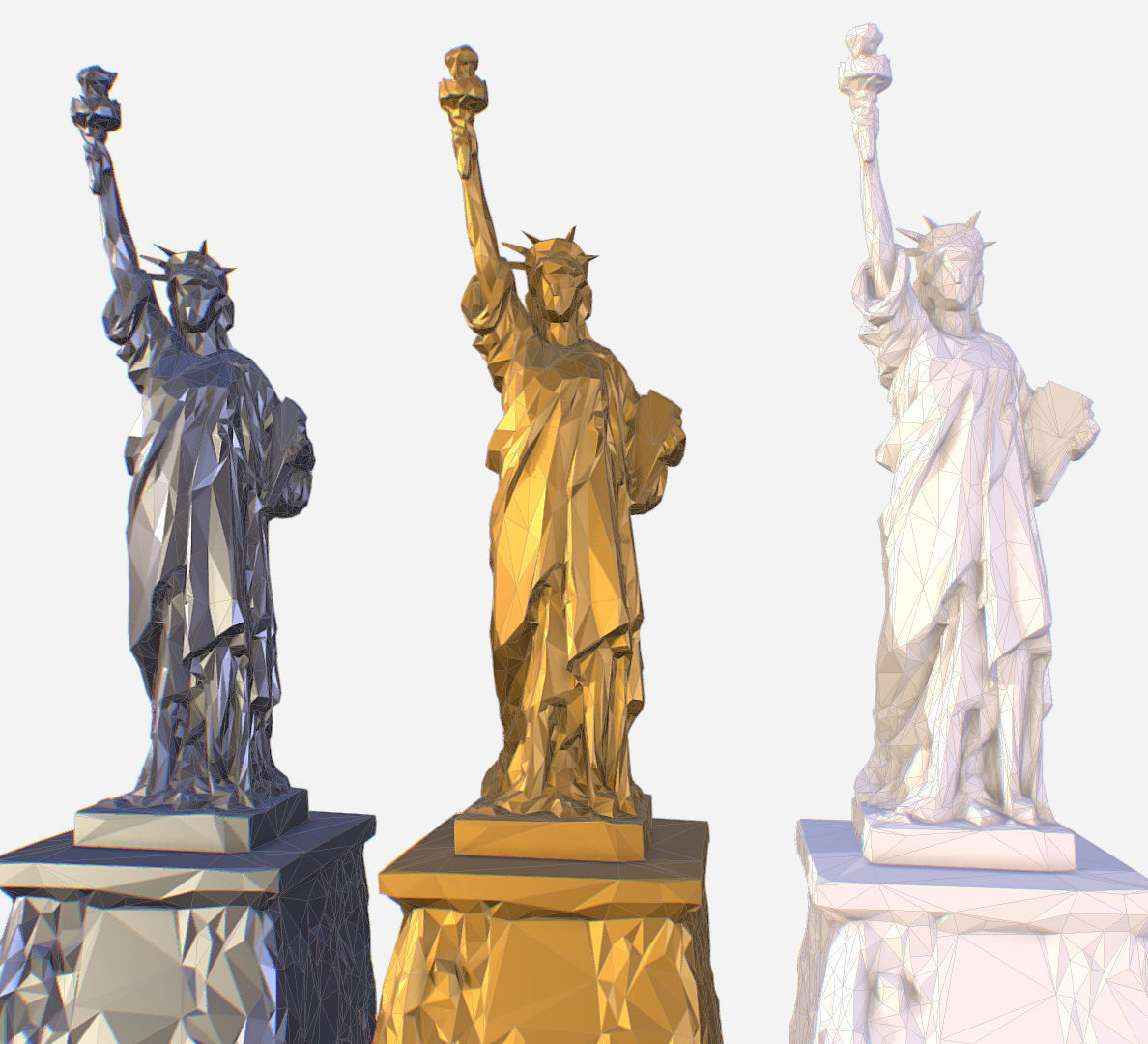 Statue of Liberty PolyArt Gold Material Low-poly 3D model_29