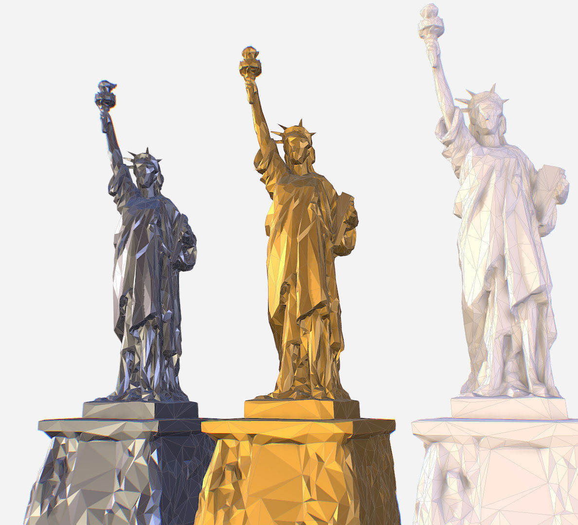 Statue of Liberty PolyArt Gold Material Low-poly 3D model_12