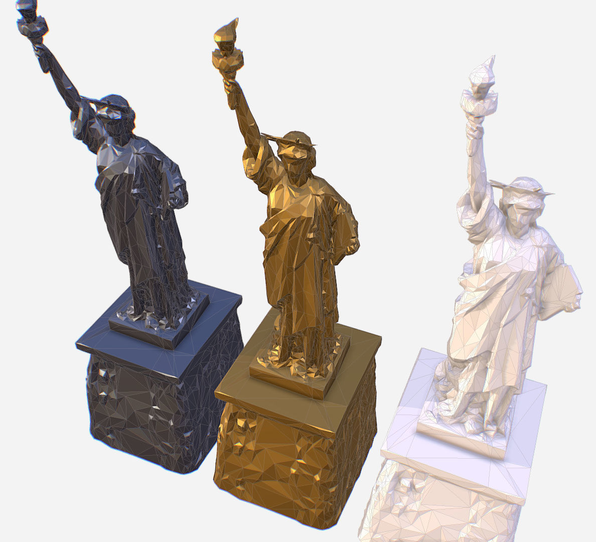 Statue of Liberty PolyArt Gold Material Low-poly 3D model_15