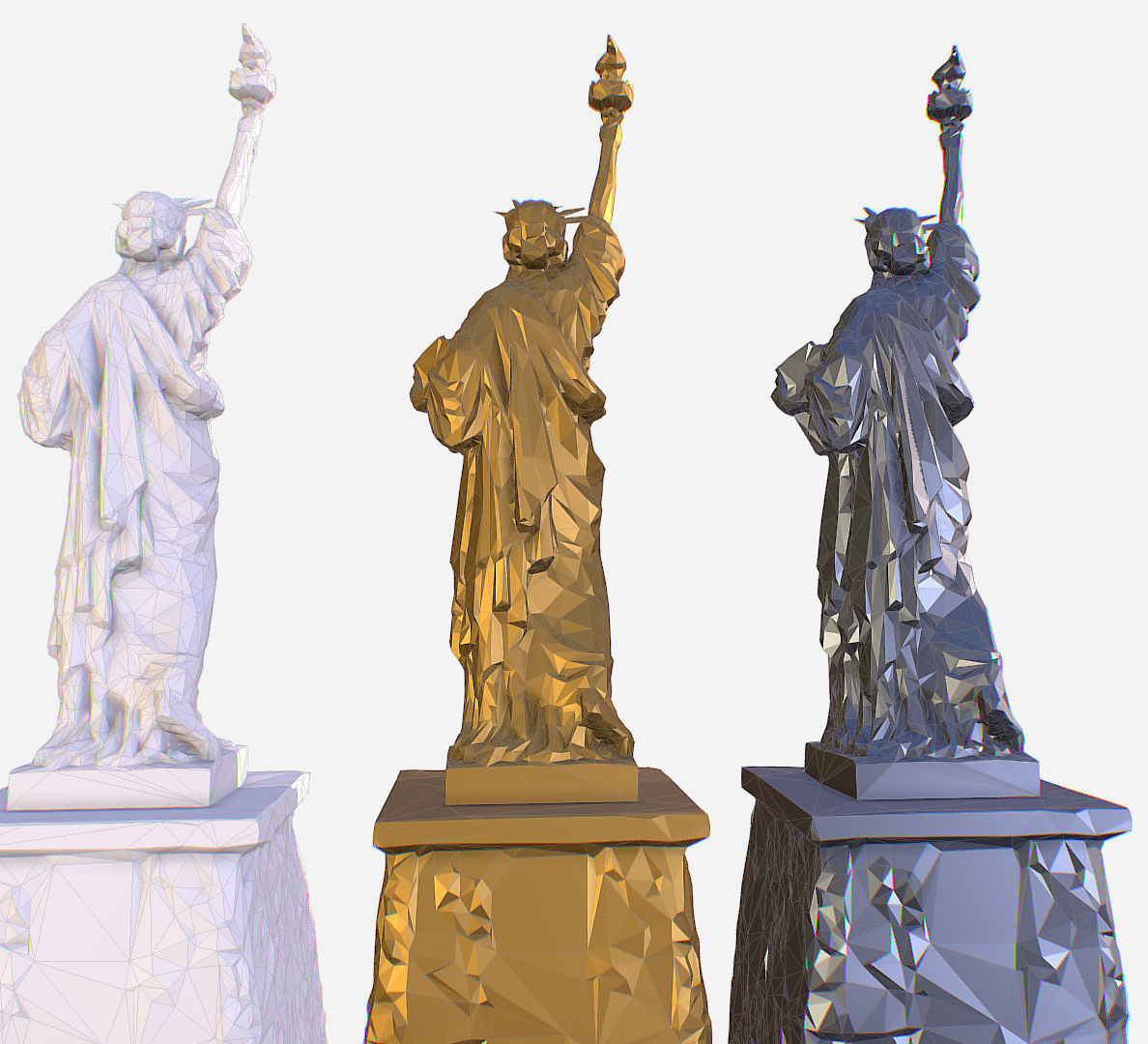 Statue of Liberty PolyArt Gold Material Low-poly 3D model_6