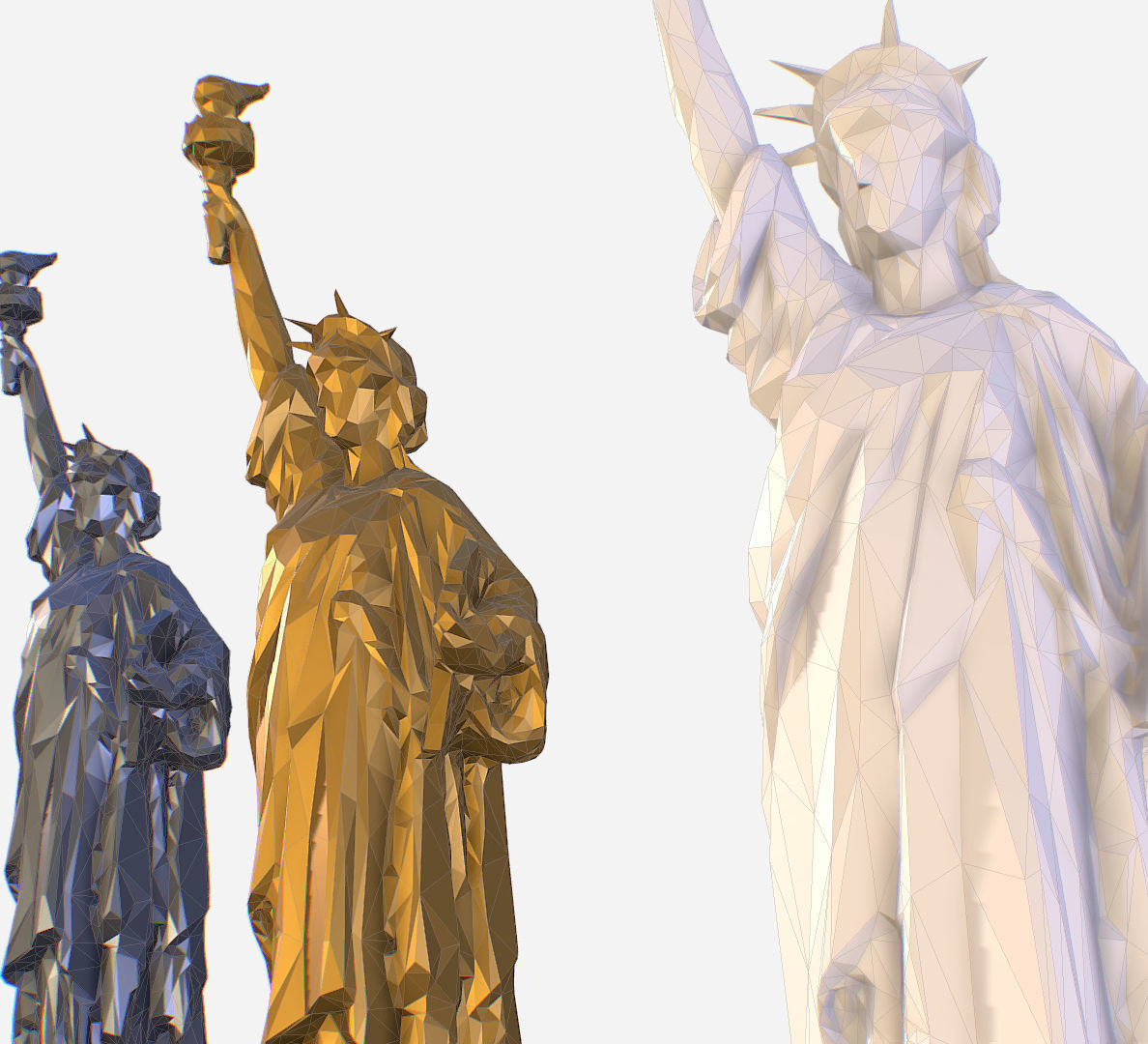 Statue of Liberty PolyArt Gold Material Low-poly 3D model_43