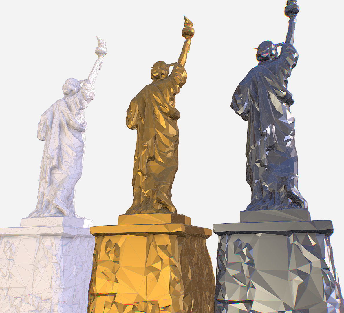 Statue of Liberty PolyArt Gold Material Low-poly 3D model_5
