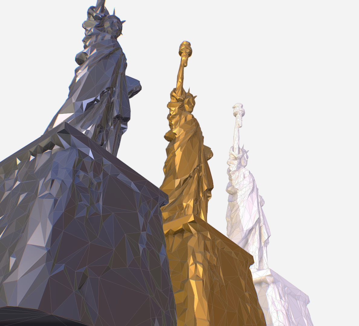 Statue of Liberty PolyArt Gold Material Low-poly 3D model_33