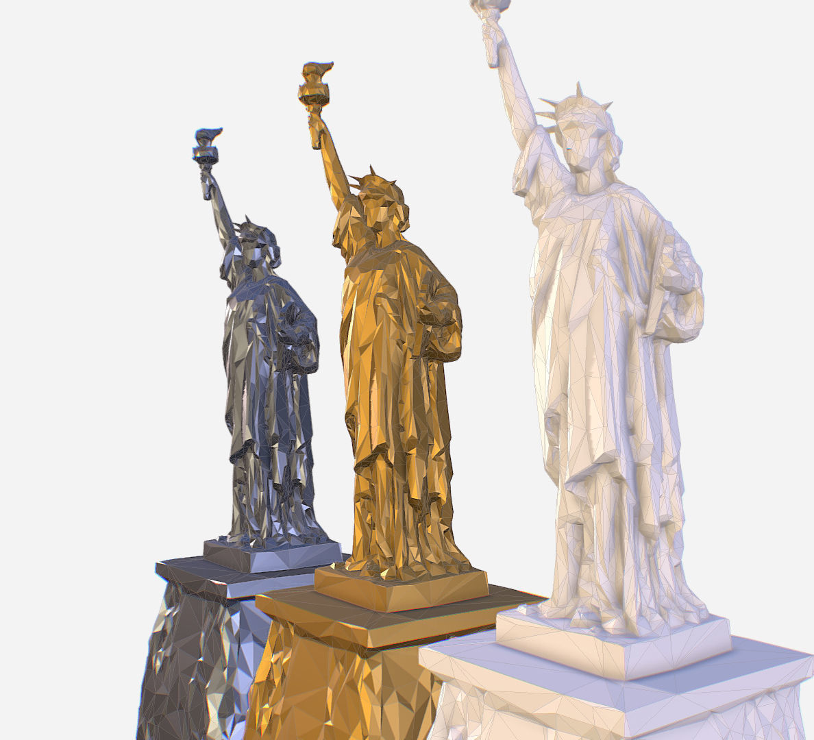 Statue of Liberty PolyArt Gold Material Low-poly 3D model_41