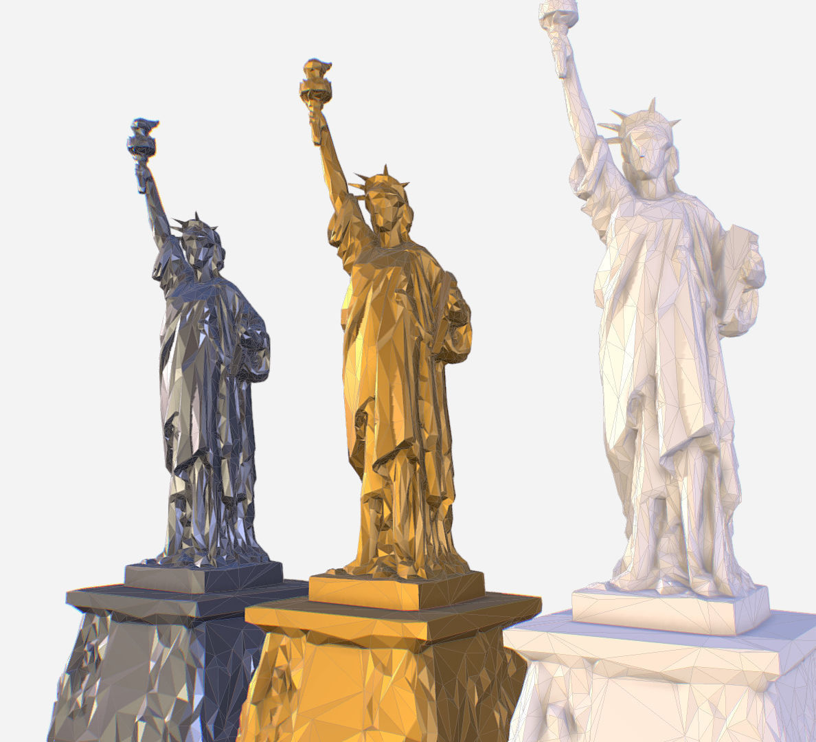 Statue of Liberty PolyArt Gold Material Low-poly 3D model_28