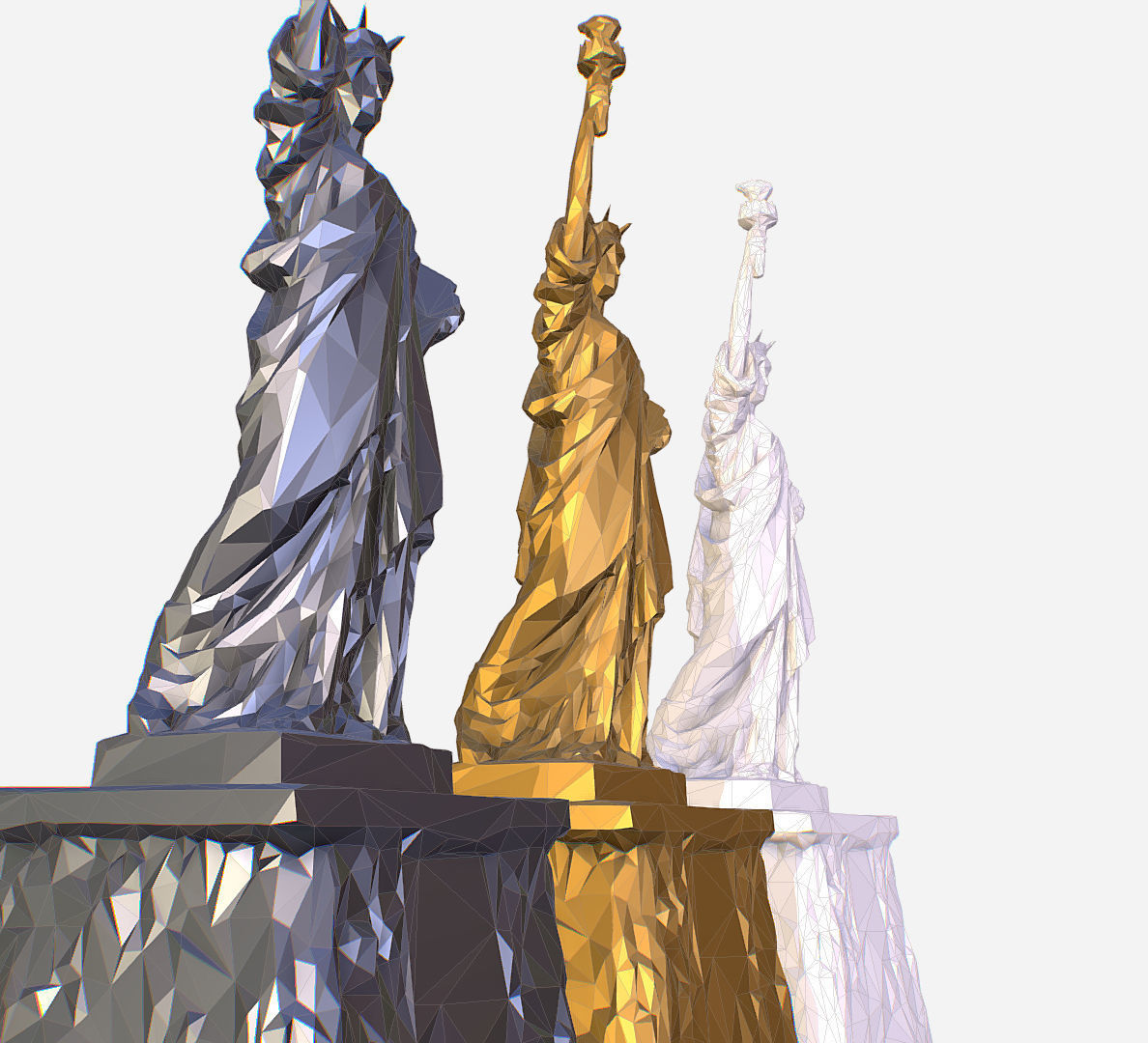 Statue of Liberty PolyArt Gold Material Low-poly 3D model_3