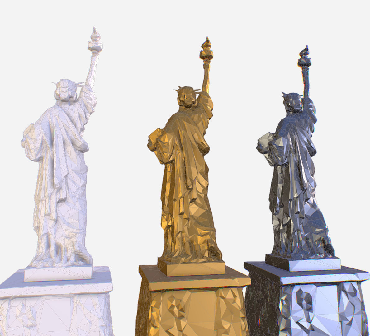 Statue of Liberty PolyArt Gold Material Low-poly 3D model_40