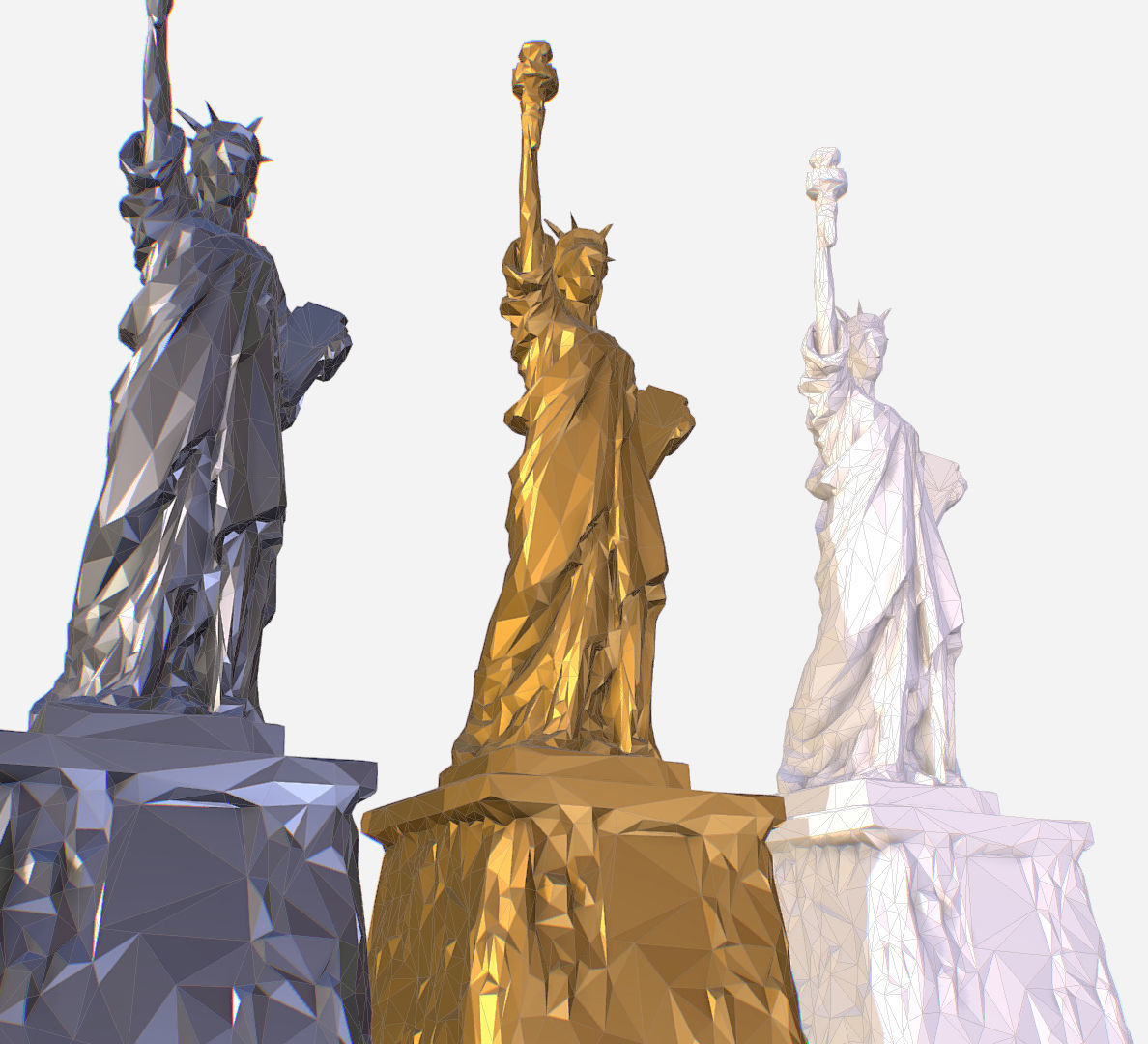Statue of Liberty PolyArt Gold Material Low-poly 3D model_4