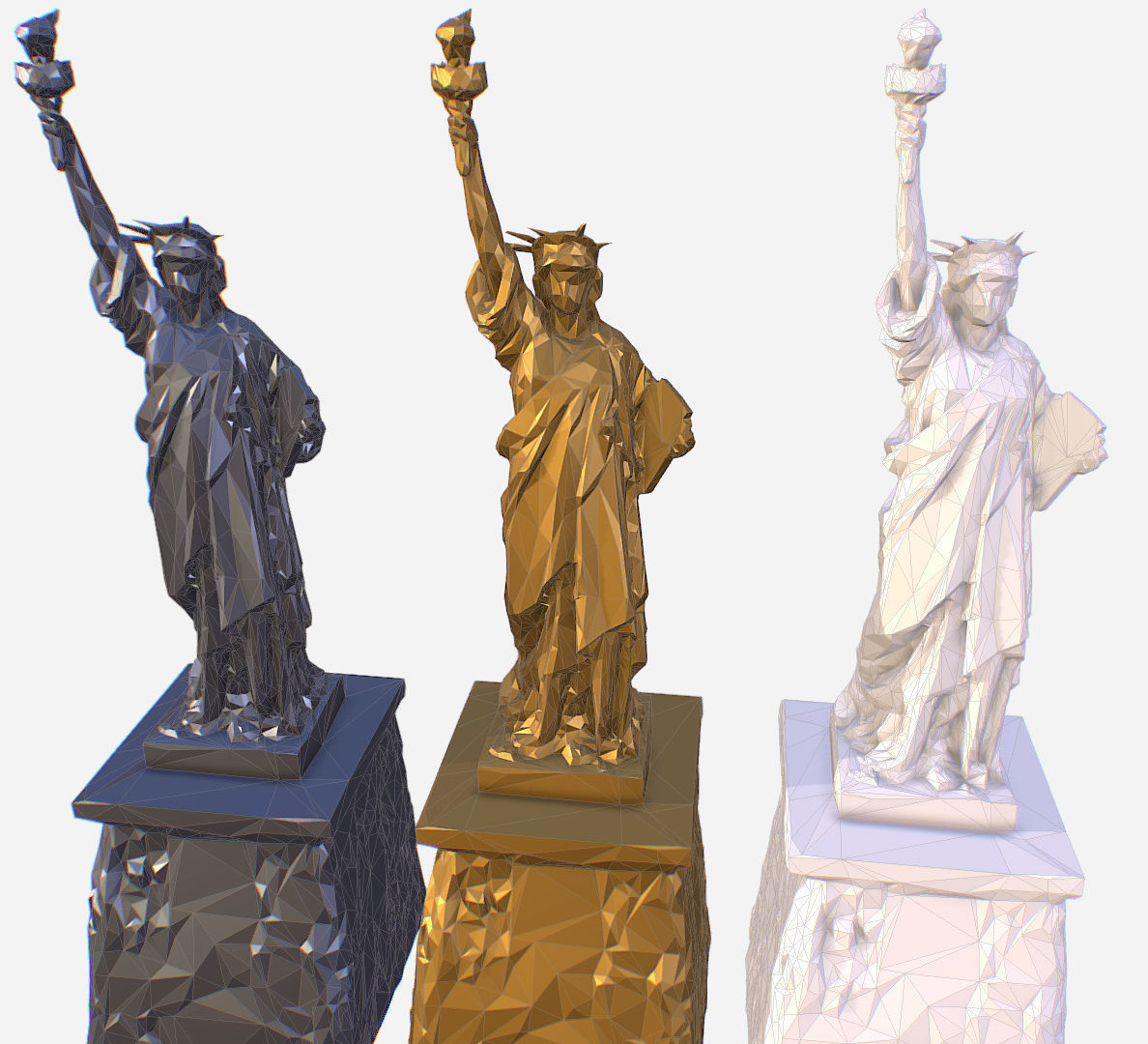 Statue of Liberty PolyArt Gold Material Low-poly 3D model_13