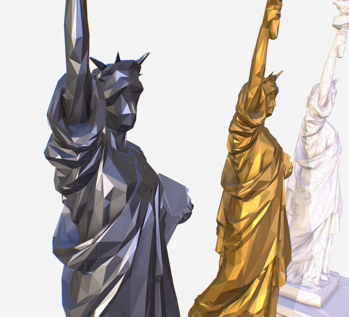 Statue of Liberty PolyArt Gold Material Low-poly 3D model_47