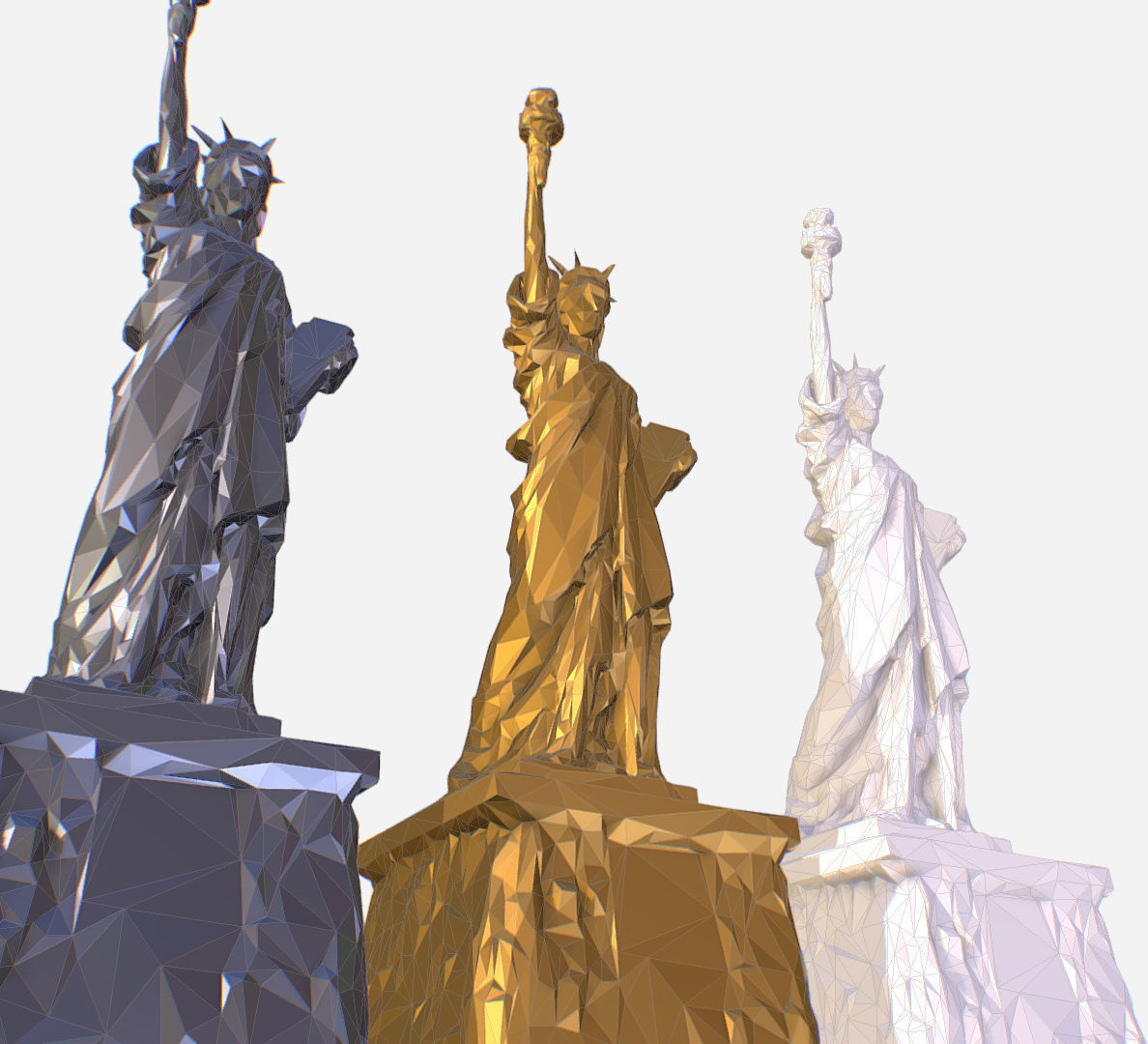 Statue of Liberty PolyArt Gold Material Low-poly 3D model_32