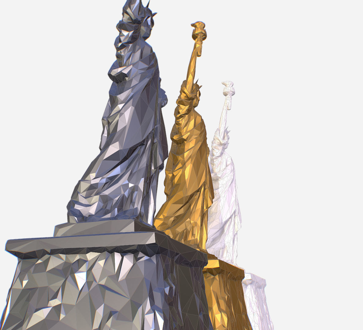 Statue of Liberty PolyArt Gold Material Low-poly 3D model_34