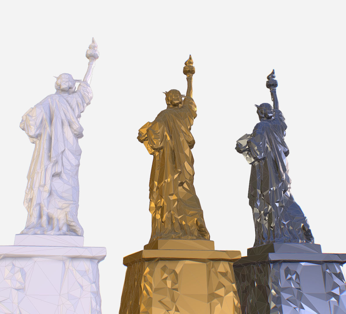 Statue of Liberty PolyArt Gold Material Low-poly 3D model_22