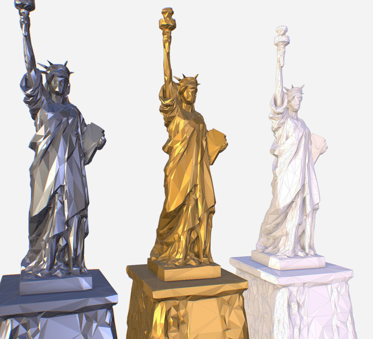 Statue of Liberty PolyArt Gold Material Low-poly 3D model_30