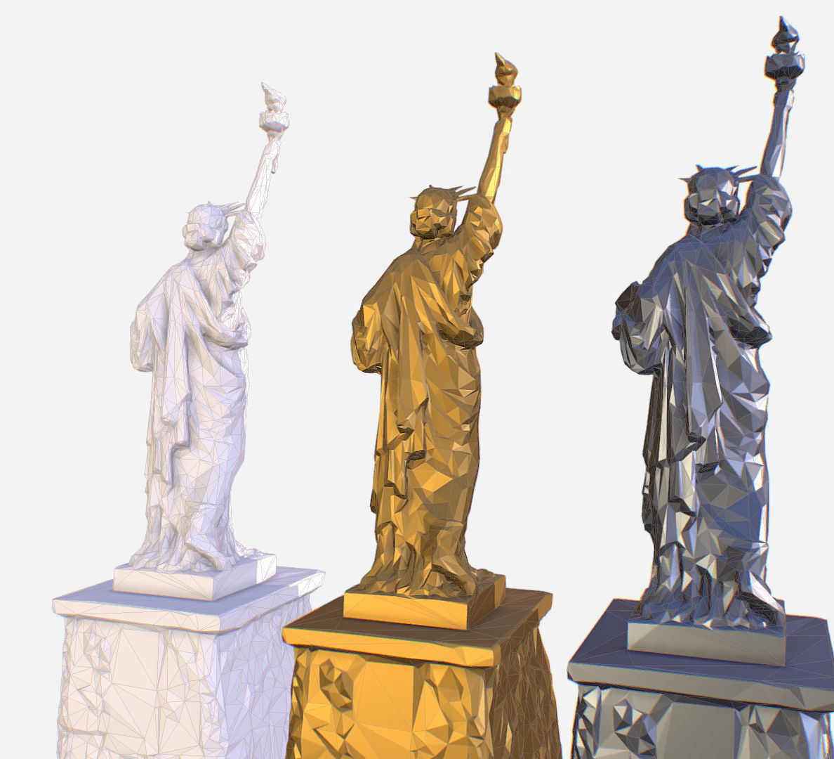 Statue of Liberty PolyArt Gold Material Low-poly 3D model_39