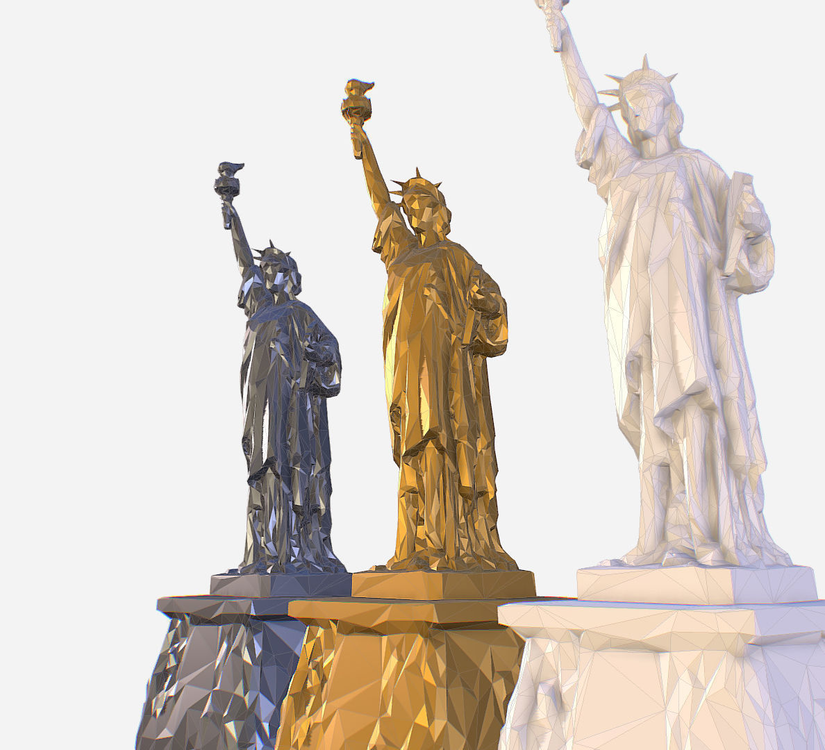 Statue of Liberty PolyArt Gold Material Low-poly 3D model_11