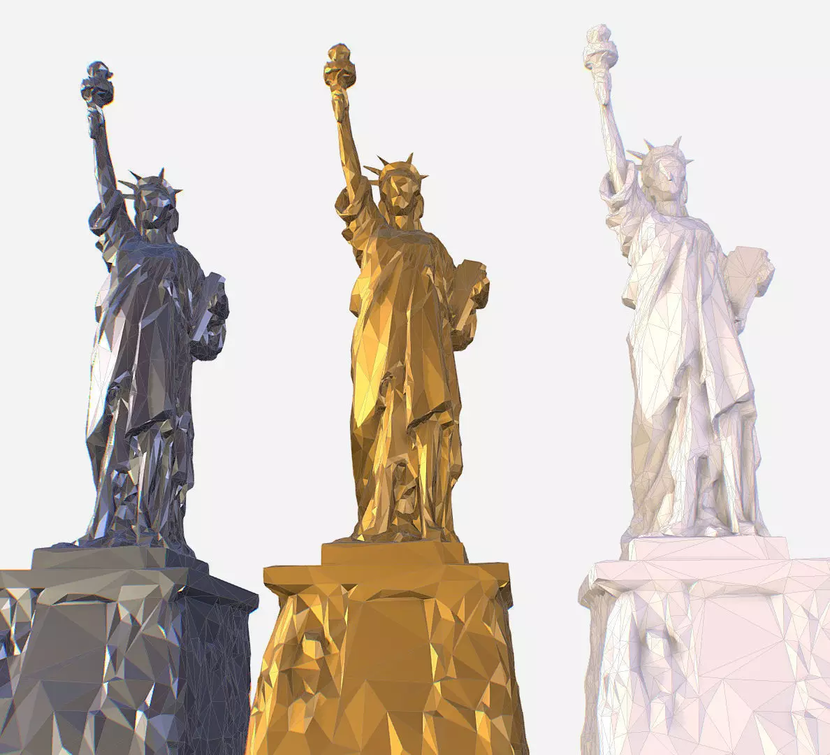 Statue of Liberty PolyArt Gold Material Low-poly 3D model_0