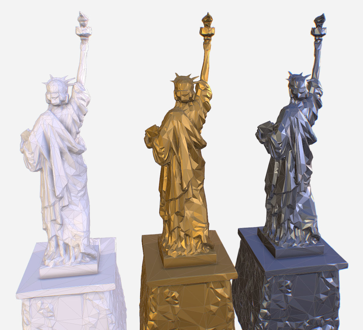 Statue of Liberty PolyArt Gold Material Low-poly 3D model_20