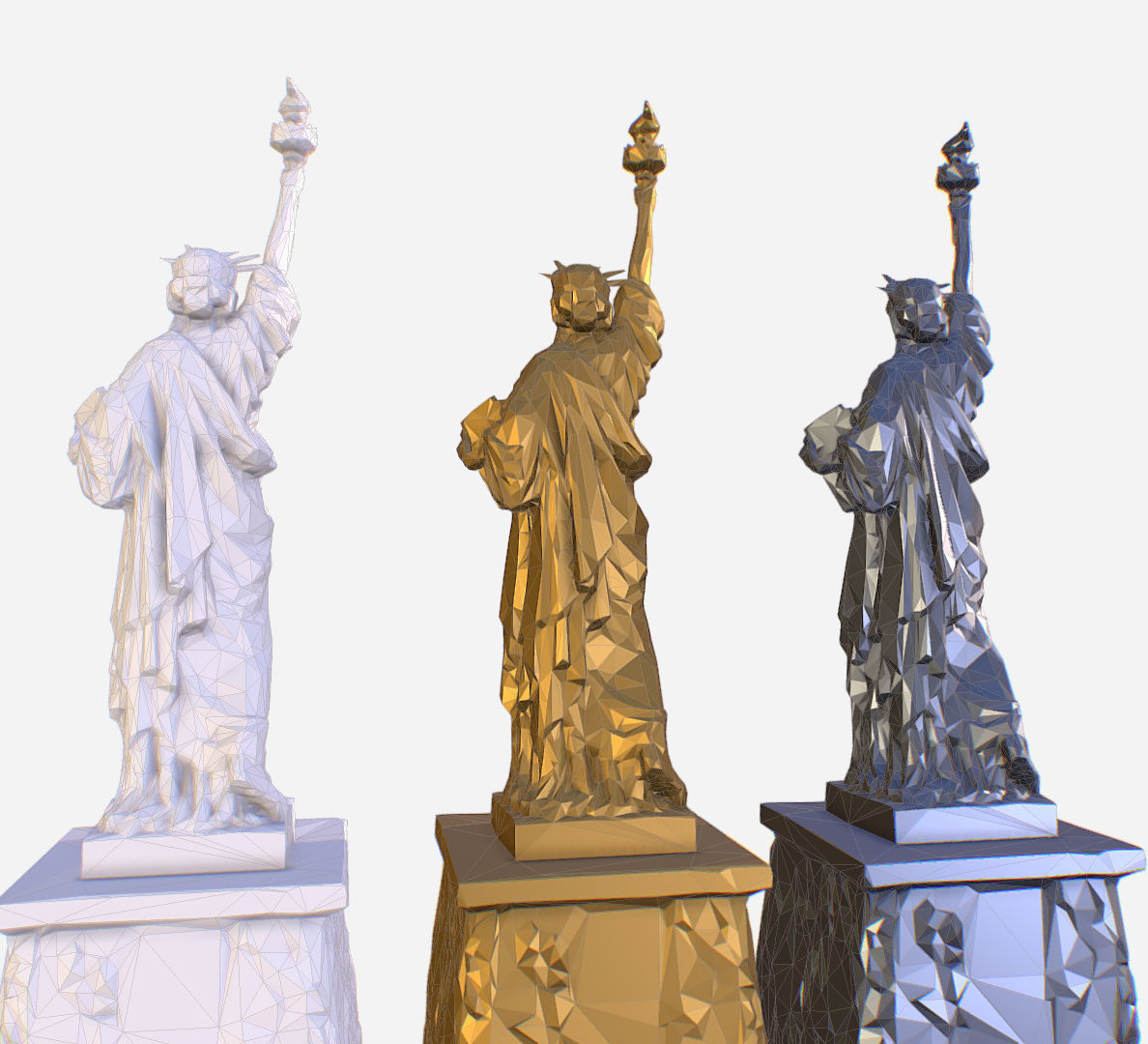 Statue of Liberty PolyArt Gold Material Low-poly 3D model_21