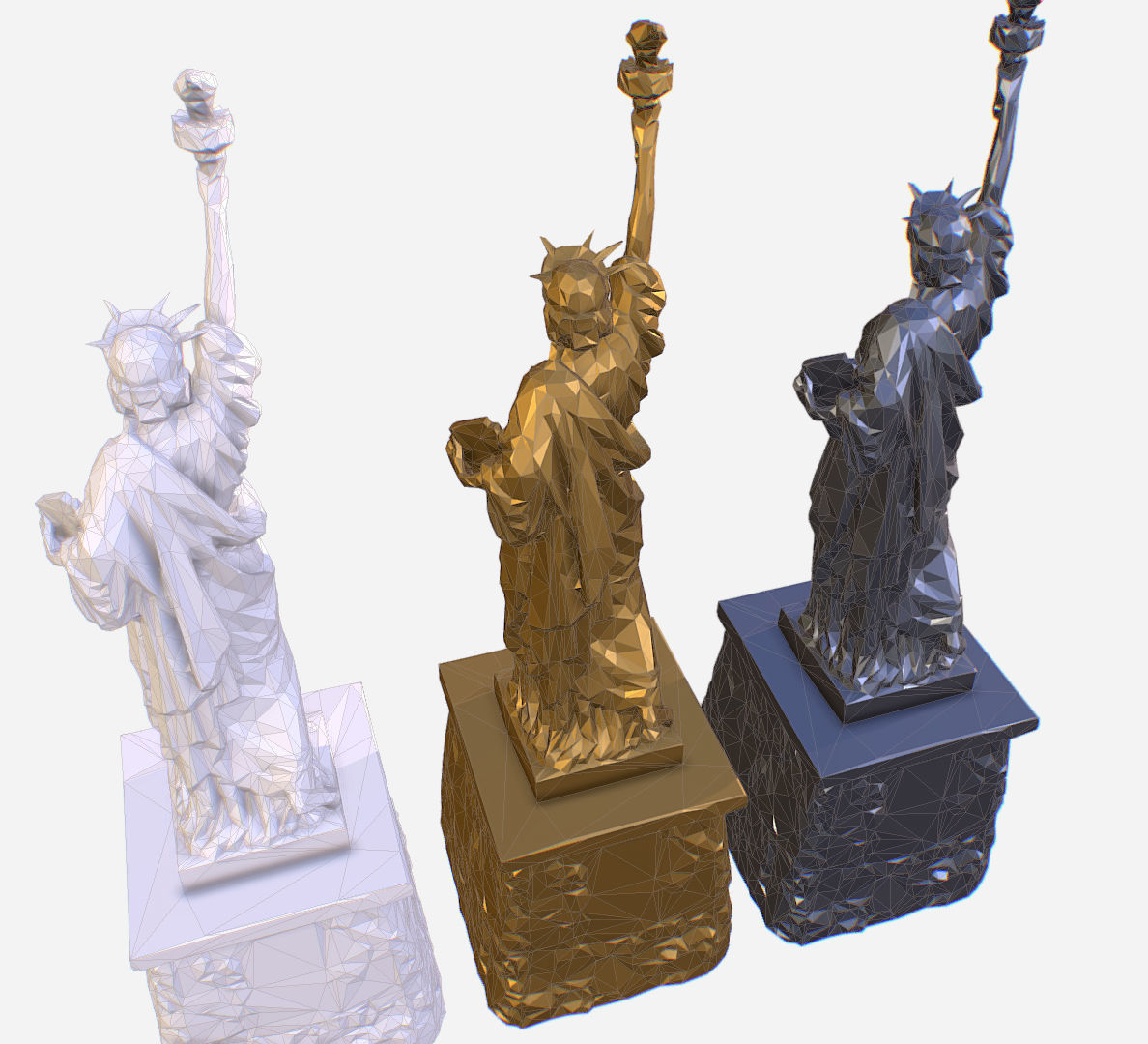 Statue of Liberty PolyArt Gold Material Low-poly 3D model_19