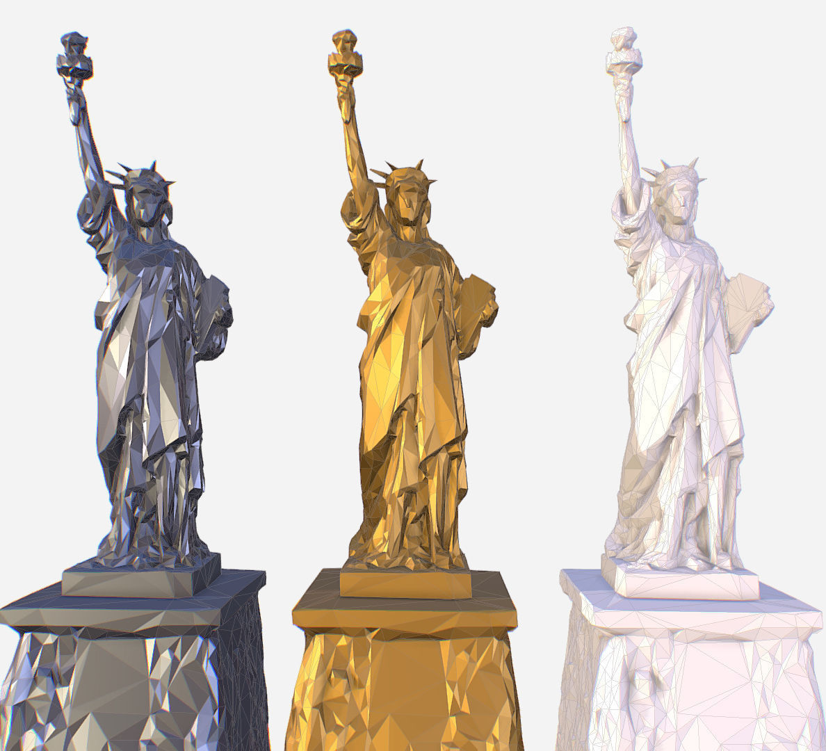 Statue of Liberty PolyArt Gold Material Low-poly 3D model_14