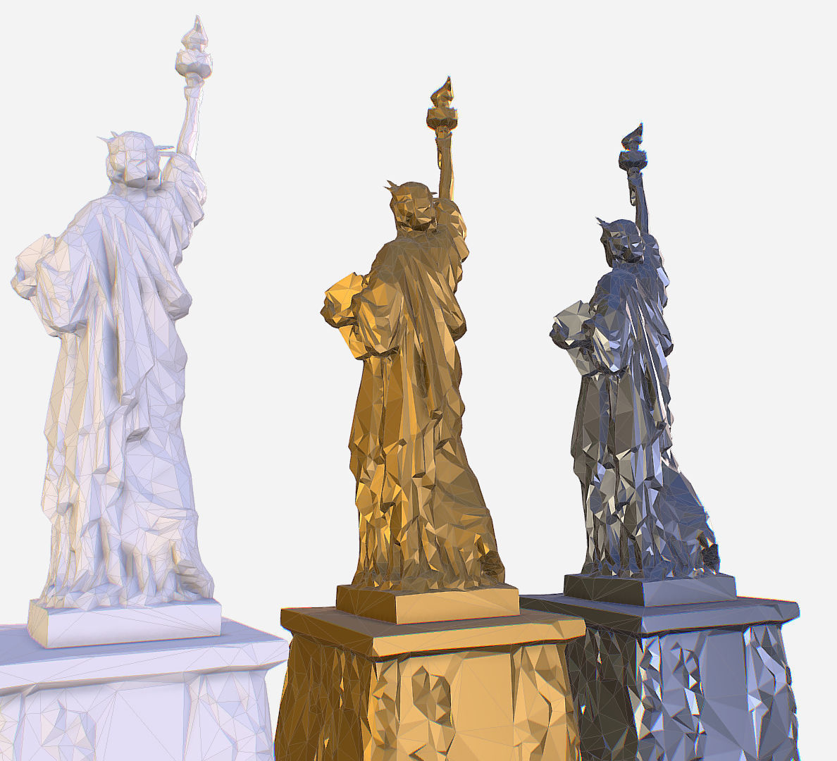 Statue of Liberty PolyArt Gold Material Low-poly 3D model_7