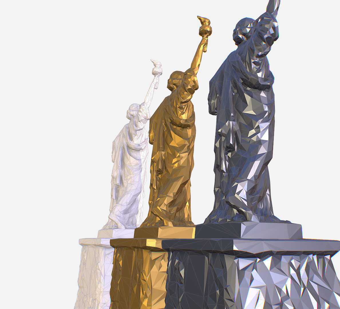 Statue of Liberty PolyArt Gold Material Low-poly 3D model_2