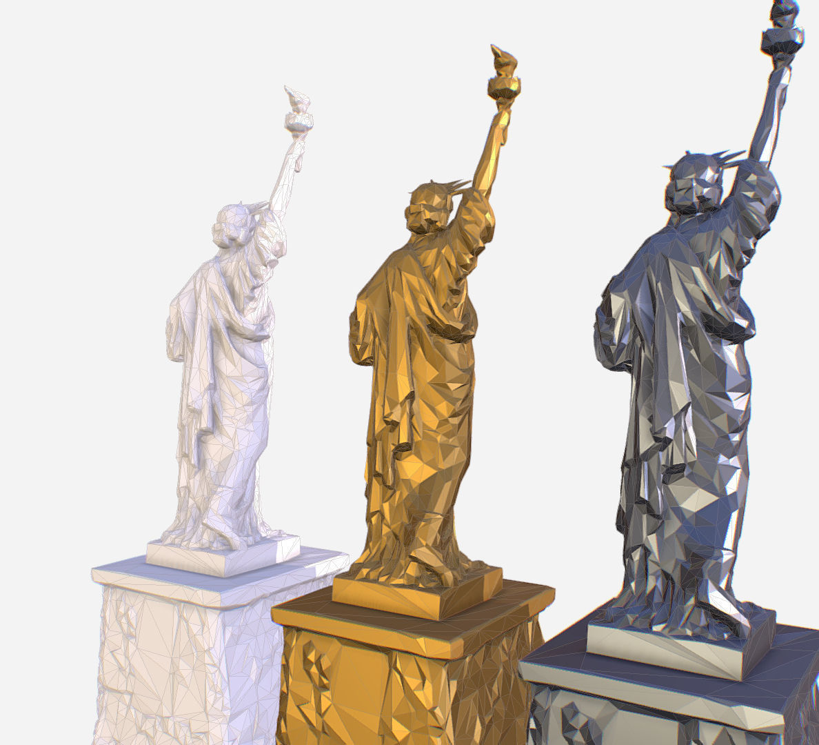 Statue of Liberty PolyArt Gold Material Low-poly 3D model_37