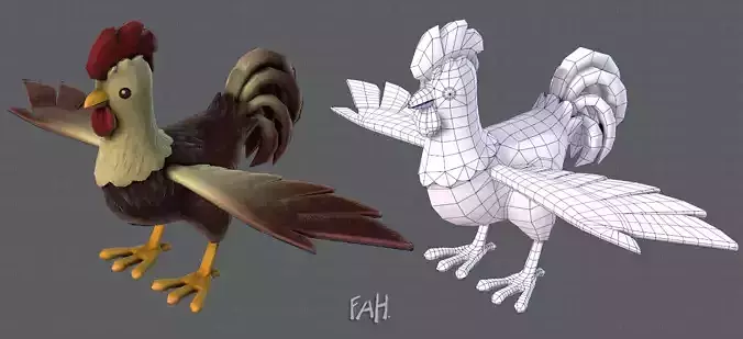 Chicken cartoon baseV02 Low-poly 3D model