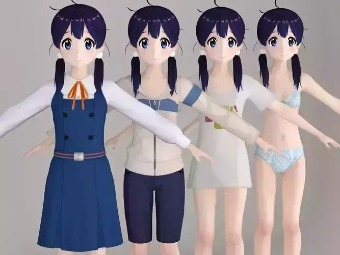 T pose nonrigged model of Tamako Kitashirakawa anime girl 3D model
