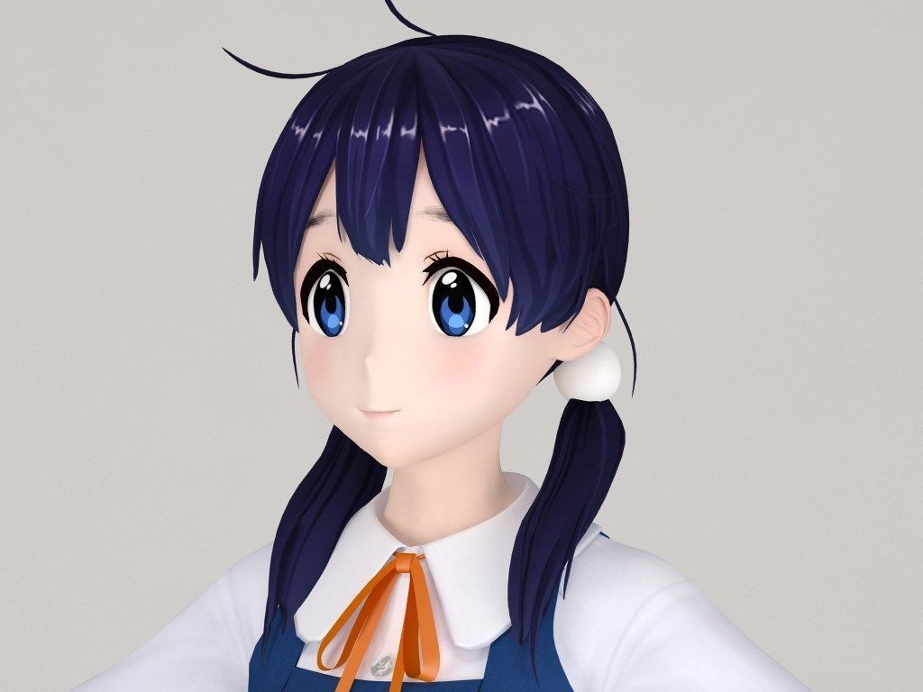 T pose nonrigged model of Tamako Kitashirakawa anime girl 3D model_2
