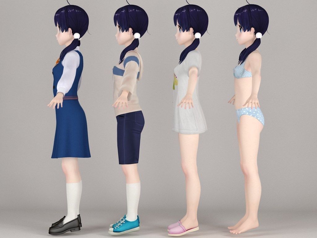 T pose nonrigged model of Tamako Kitashirakawa anime girl 3D model_4