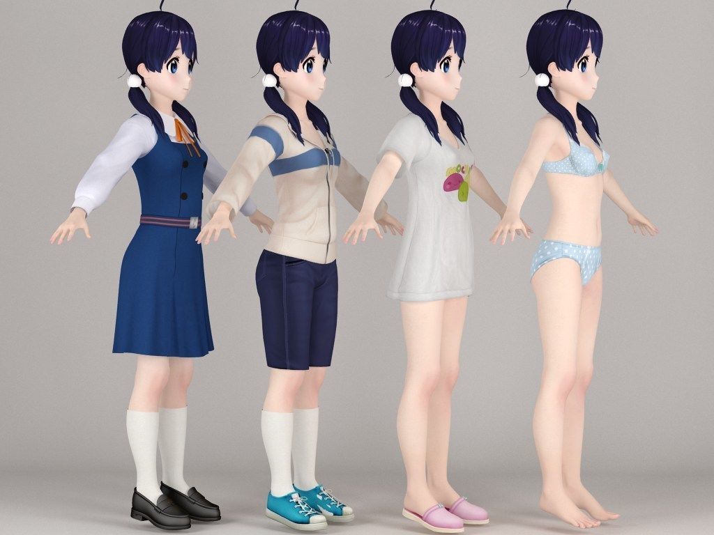 T pose nonrigged model of Tamako Kitashirakawa anime girl 3D model_6