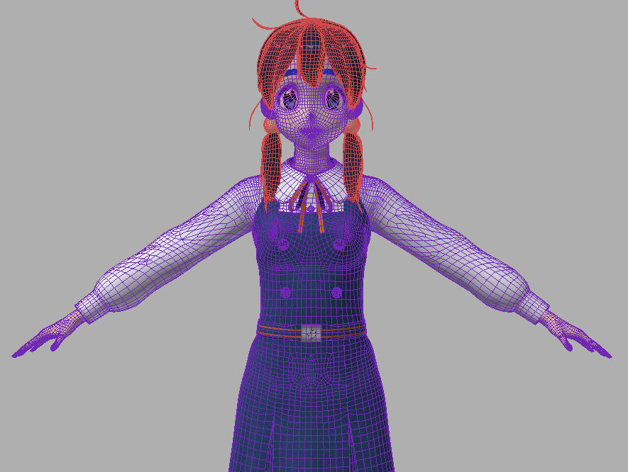 T pose rigged model of Tamako Kitashirakawa anime girl 3D model_9