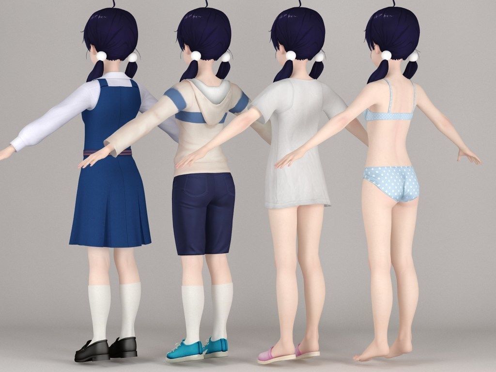 T pose rigged model of Tamako Kitashirakawa anime girl 3D model_7