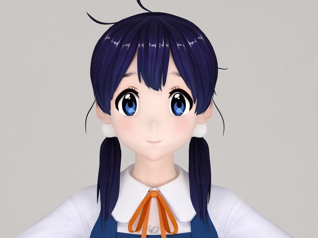 T pose rigged model of Tamako Kitashirakawa anime girl 3D model_2