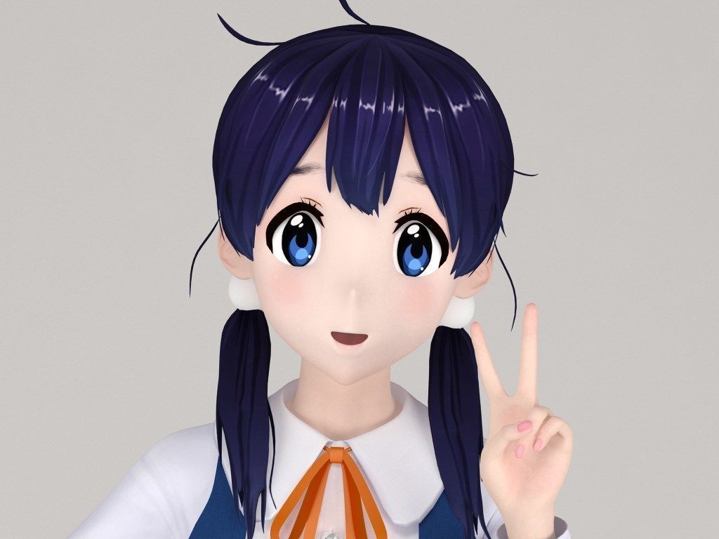 Tamako Kitashirakawa anime girl pose 01 3D model_1